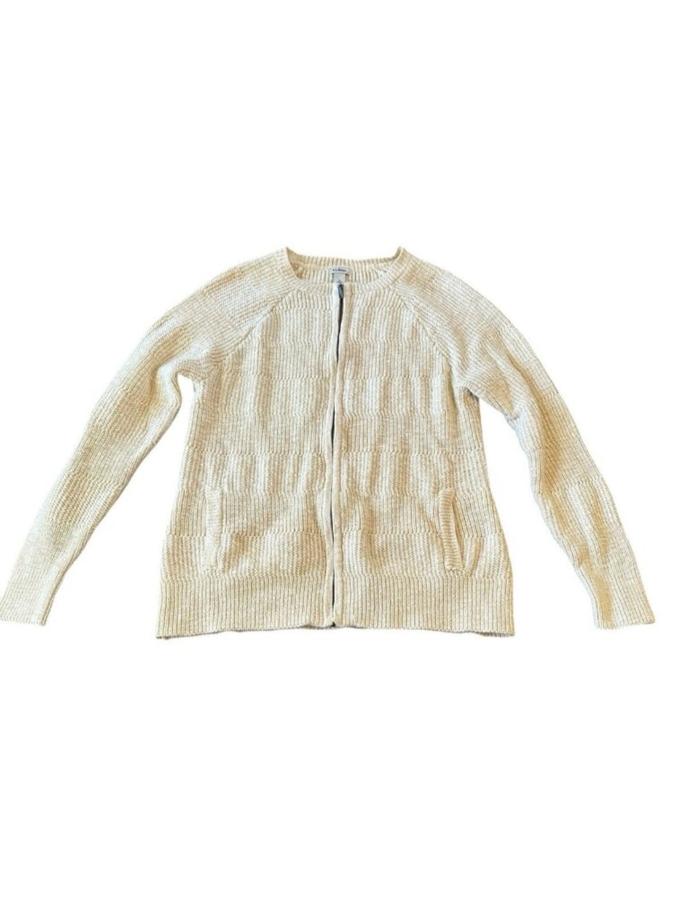 Women's LL Bean Large Sweater Zip Cardigan Cream 292544 Preppy Coquette
